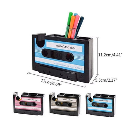 Retro Cassette Tape Style Pen Holder with Tape Dispenser Desktop Organizer