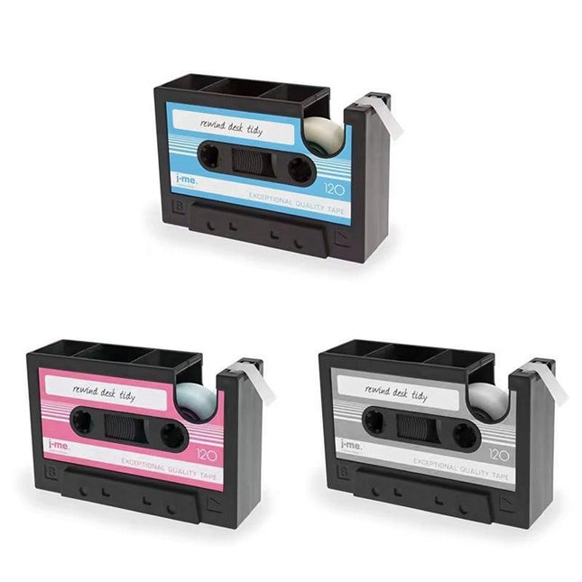 Retro Cassette Tape Style Pen Holder with Tape Dispenser Desktop Organizer
