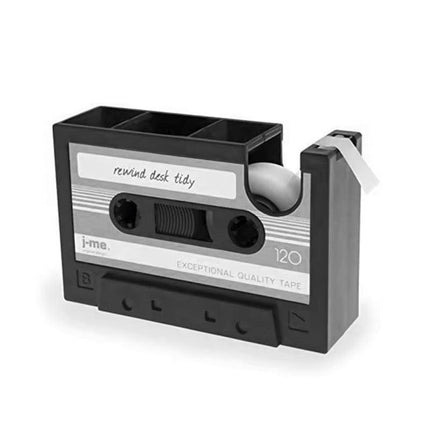 Retro Cassette Tape Style Pen Holder with Tape Dispenser Desktop Organizer