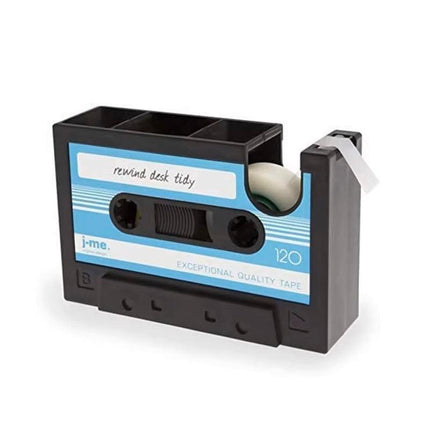 Retro Cassette Tape Style Pen Holder with Tape Dispenser Desktop Organizer