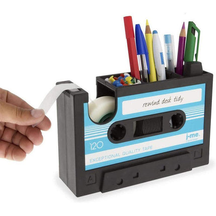 Retro Cassette Tape Style Pen Holder with Tape Dispenser Desktop Organizer