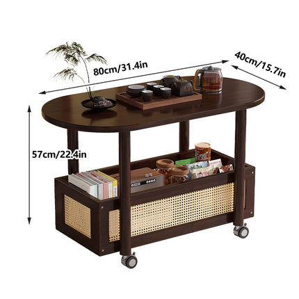 Movable Coffee Table with Wheels Side Table with Storage Shelf for Living Room