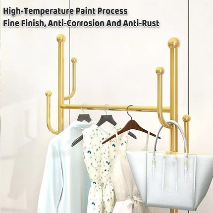 Home Floor Standing Movable Wheeled Hat Coat Rack Sturdy Durable Space Saving