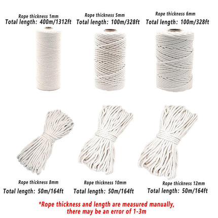 Cotton Rope Macrame Cord 1-12mm DIY Craft Tapestry Binding Decorative String