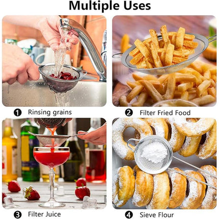 Premium 3pcs Stainless Steel Handheld Flour Sifter Mesh Strainer Funnel Set