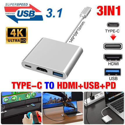 USB-C HDMI USB 3.0 Adapter Converter Cable 3 in 1 Hub For MacBook Pro iPad TypeC - Aimall