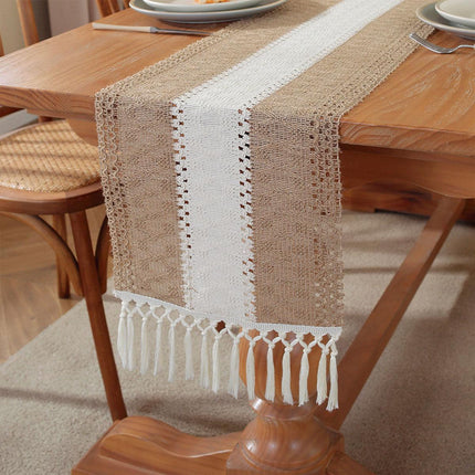 Cotton Linen Table Runner with Knot Tassel Bed End Towel Long Tablecloth Mat