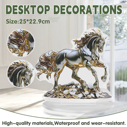 Acrylic Table Decoration Golden Horse on Coin Waterproof Wear Resistant Ornament