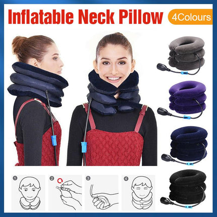 Air Inflatable Neck Pillow Head Cervical Traction Support Stretcher Pain Relief - Aimall