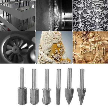 6/12PCS Tungsten Steel Carbide Burrs For Rotary Drill Bit Die Grinder 6mm Shank - Aimall