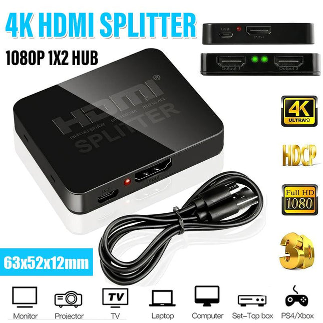 Premium HDMI 1In 2 Out 1080P 4K HDCP Stripper Splitter Power Signal Amplifier - Aimall