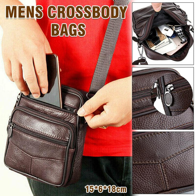 Men's Crossbody Bags Leather Wallet Side Shoulder Messenger Handbag Backpack - Aimall