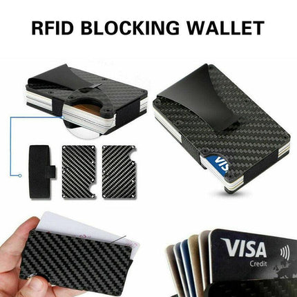 Men Slim Carbon Fiber Credit Card Holder RFID Blocking Metal Money Clip Wallet - Aimall