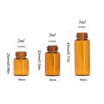 5pcs 2ml-5ml Amber Glass Orifice Reducer Bottles Sample Vial Dram Essential Oils