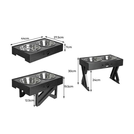 Elevated Pet Feeder Food Water Double Bowl Adjustable Height Raised Stand