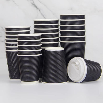 50sets Corrugated Paper Cups Coffee Milk Tea Cups Disposable Hot Drink Cups