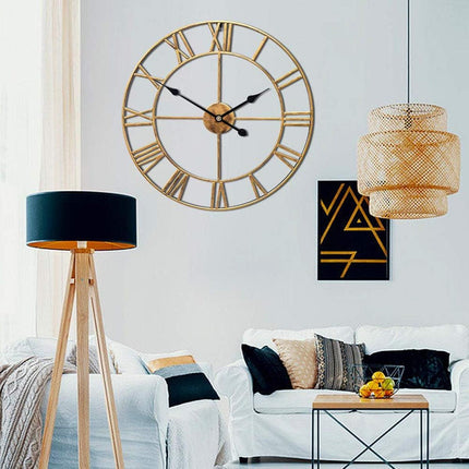 Home Retro Living Room Wrought Iron Wall Clock Nordic Decorative Clock Round Rome Mute Clock