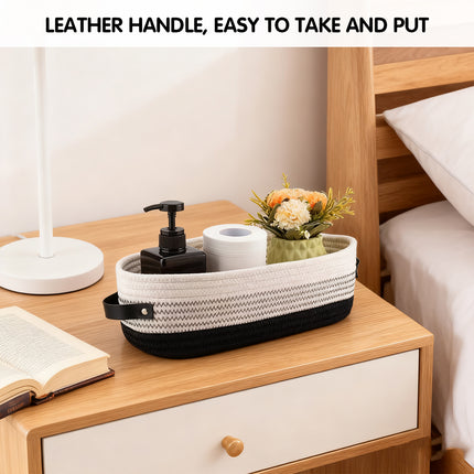 Oval Leather Handle Storage Basket Durable Fabric for Bedroom Closet Organizing