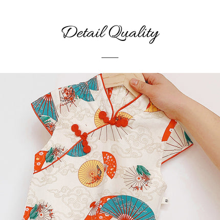 Ethnic Style Lady Tang Suit Dress Printed Cheongsam for Girls