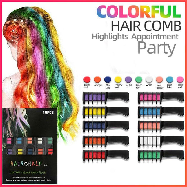 10 Colors Hair Chalk Comb Kit Temporary Dye for Kids' Fun & Parties - Aimall