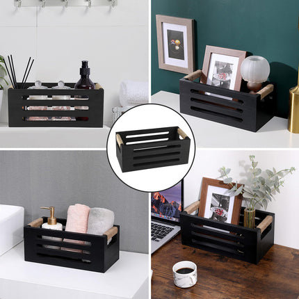 Retro Square Wooden Storage Box Home Organizer Photo Frame Trinket Case Decor