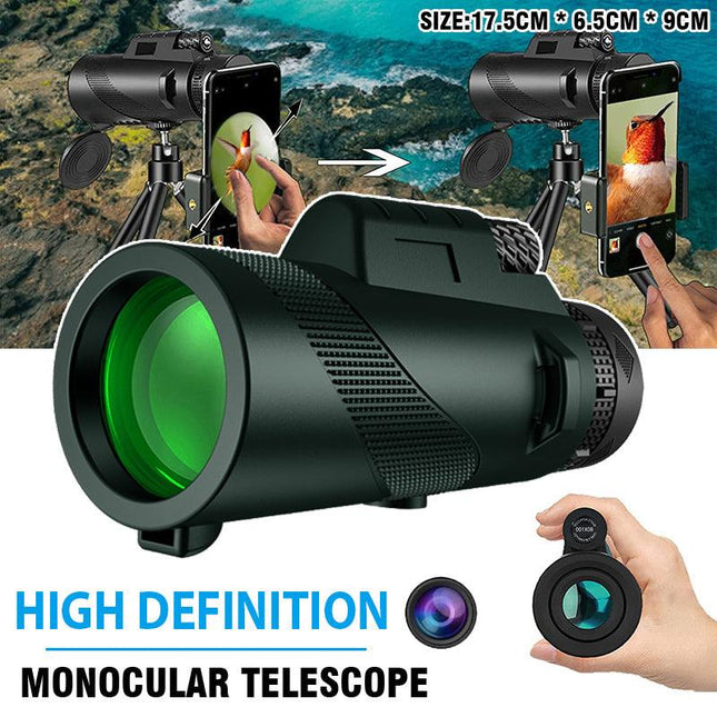 HD Monocular Telescope with Phone Holder and Tripod for Travel and Low Light Use