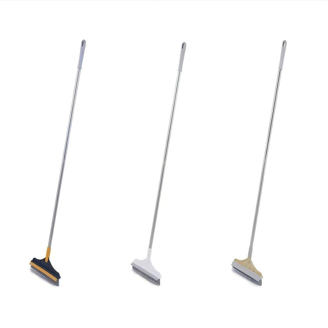 2 in 1 Floor Scrubber with Squeegee and Long Handle for Bathroom or Tile Use