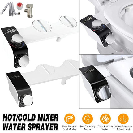 Bidet Toilet Seat Dual Nozzles Self-Cleaning Wash Hot Cold Mixer Water Sprayer