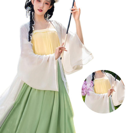 Hanfu Beizi Jacket Beige Traditional Chinese Long Coat for Spring/Summer Wear