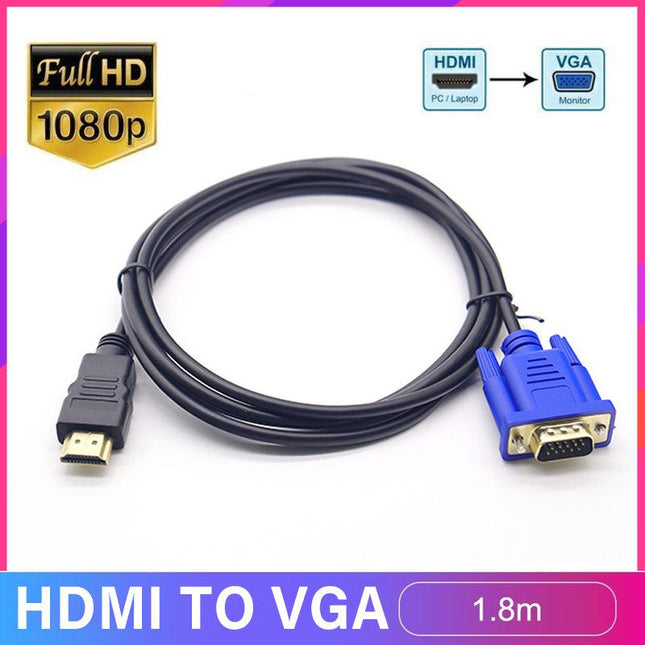 1.8m 1080P Gold Plated HDMI to VGA 15Pin Male Cable Adapter Lead for HDTV HD LCD - Aimall