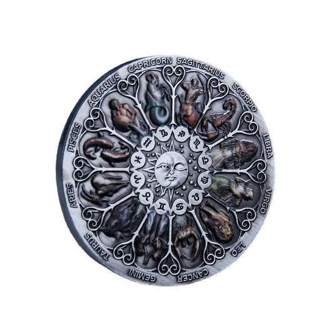 Twelve Constellations Coin Sun and Moon Challenge Medal Double-sided Embossed - Aimall