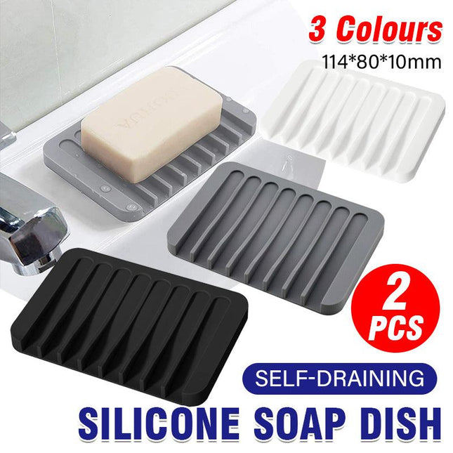 2X Silicone Soap Dish Soap Holder Rack Tray Plate Saver Storage For Bathroom new - Aimall