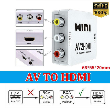 AV2HDMI Composite AV CVBS 3RCA to HDMI 1080p Converter Adapter Video Upscaler HD - Aimall