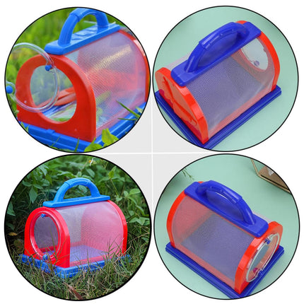 Children Insect Observation Cage Mesh Bug Carrier with Handle Red Blue