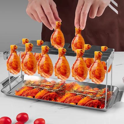 Stainless Steel Folding Chicken Rack Metal Grill Chicken Meat Holder Adjustable