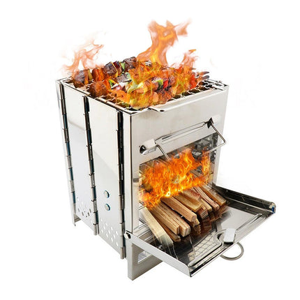 Square Wood Stove Mini Folding Grill Outdoor Camping Portable BBQ Cooking Rack