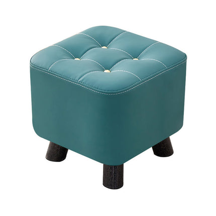 Small Upholstered Stool Square Ottoman Wood Legs Waterproof Leather Footrest