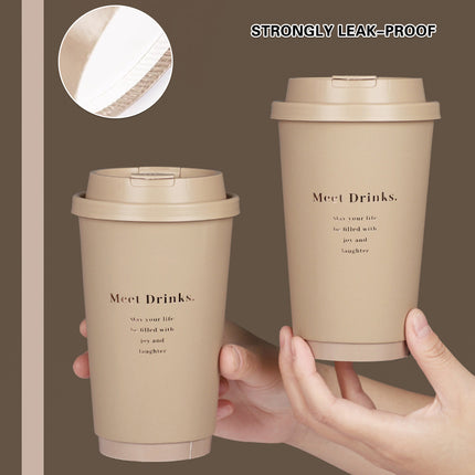 50PCS Coffee Paper Cups with Lids 330/380/500ml Disposable Takeaway Hot Drink