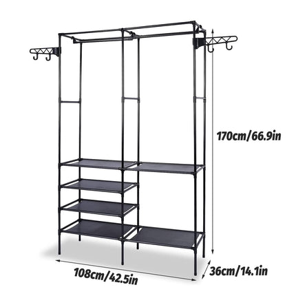 Multifunction Double Row Floor Standing Clothes Hanger 16mm Thickness Iron Pipe