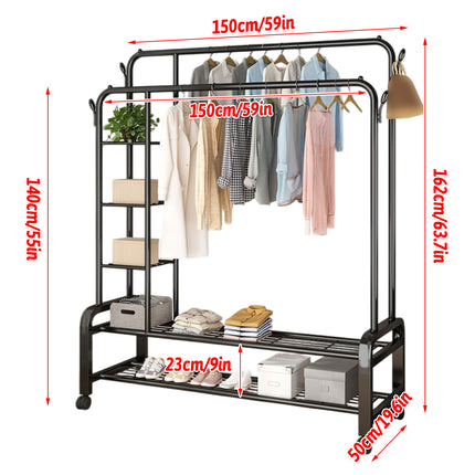 Double Row Floor-Standing Clothes Rack Space Saving for Bedroom Clothes Storage