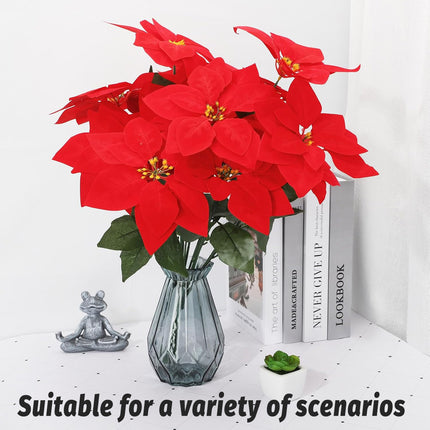 6PCS Christmas ASimulated Flower Bouquets Festive Red for Home Table Decoration