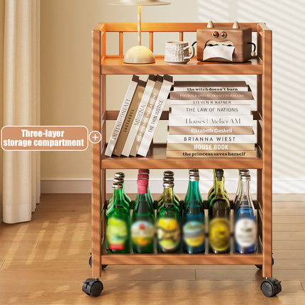 3 Tier Movable Storage Rack with Wheels Sturdy Bamboo for Kitchen Storage Use