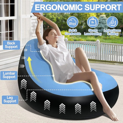 Inflatable Folding Lazy Sofa Chair PVC Air Recliner With Pump Backrest Seat Bed