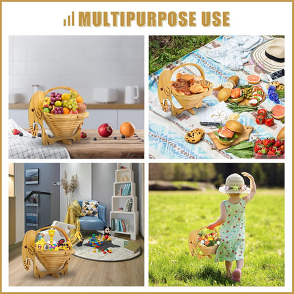 Foldable Bamboo Decorative Basket Collapsible 26x14x30cm Fish Pineapple Elephant