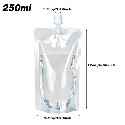 50PCS 250ml Drink Bags Transparent Stand Up Juice Takeaway Nozzle Pouches