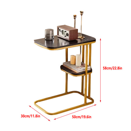 Modern Living Room Side Table 2 Tier with Rounded Corners Easy to Clean Sturdy