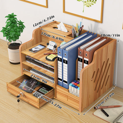 Desk Organiser Multilayer Storage Box with Tissue Holder and Pen Slots