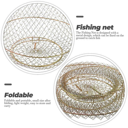 Folding Fish Trap Mesh Cage Portable Fishing Net Guard Pocket for Catching Fish