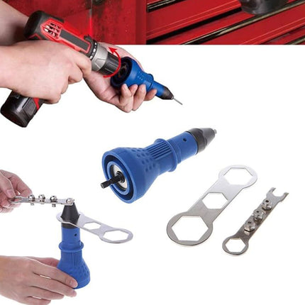 Electric Rivet Gun Set 3pcs Swivel Head Adapter Drill Riveting Tool Heavy Duty