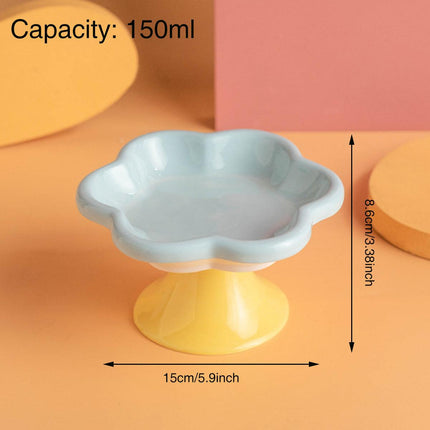 Flower Ceramic Cat Bowl Pet Food Bowl Snack Tray for Cats and Small Pets Feeding